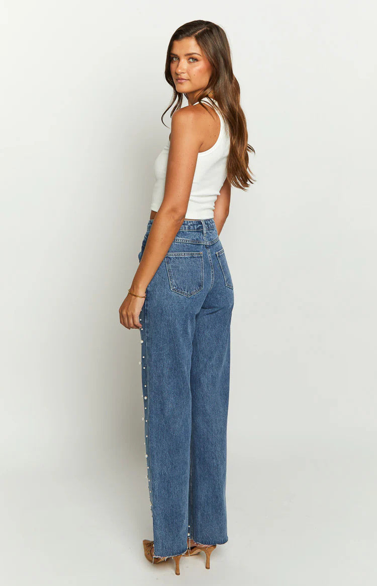 SS Straight-leg Frayed Jeans