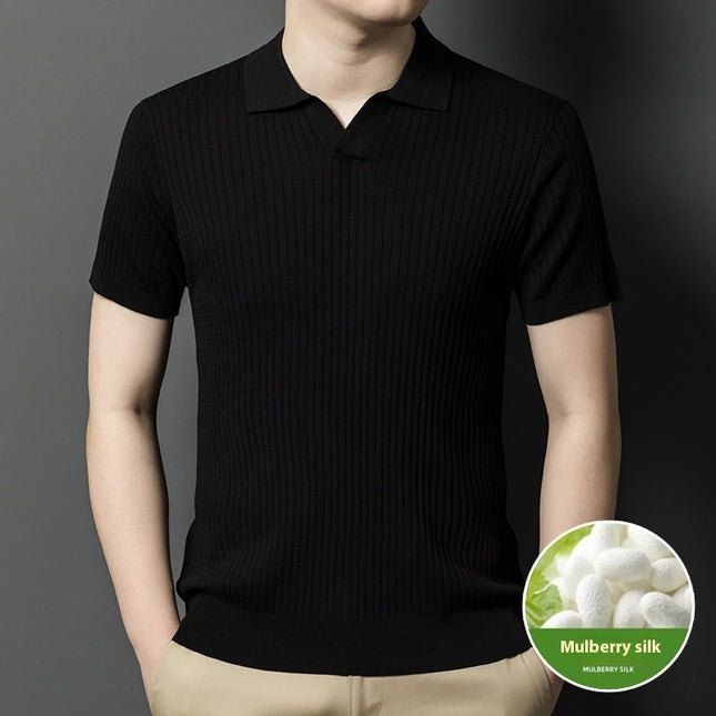 Men's Lapel Casual Top Black
