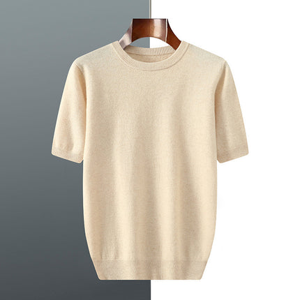 Men's Knitted Sweater With Short Sleeve Beige