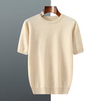 Men's Knitted Sweater With Short Sleeve Beige