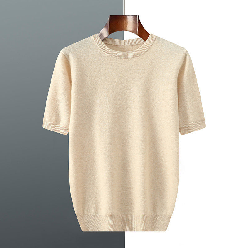 Men's Knitted Sweater With Short Sleeve Beige