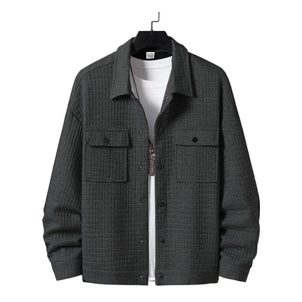 Men's Casual Jacquard Plaid Baggy Coat Gray
