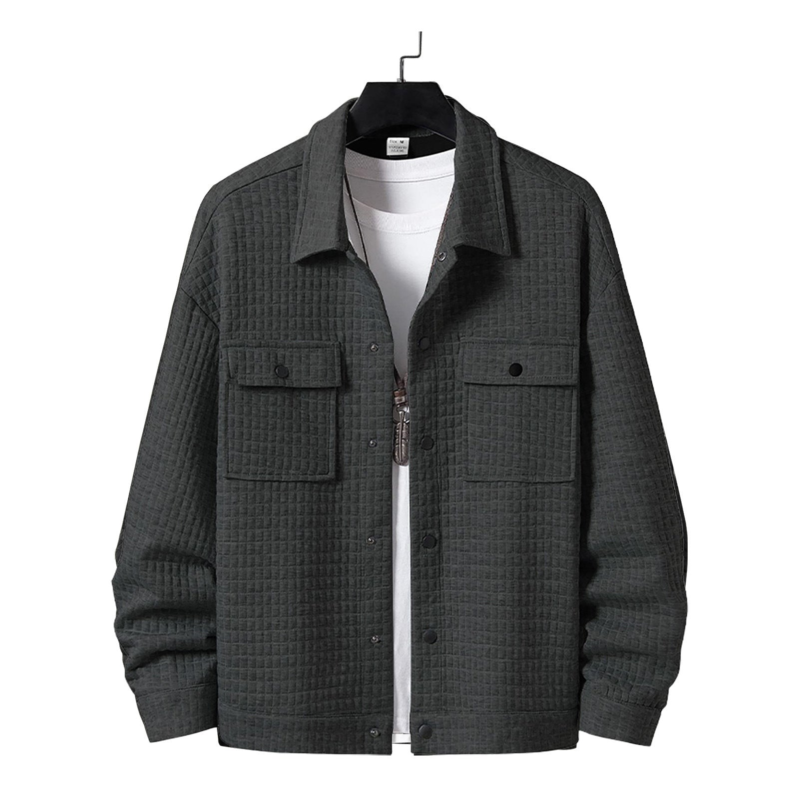 Men's Casual Jacquard Plaid Baggy Coat Gray