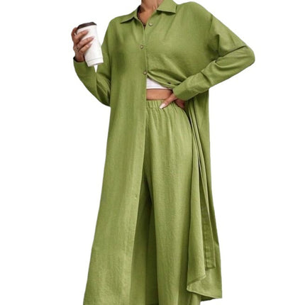 women's Long Shirt Wide Leg Pants Two-piece Set