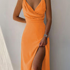 Slit Sling Summer Suspender Dress Orange