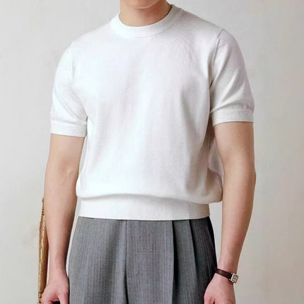 Men's Round Neck Short Sleeve Knitted T-shirt White