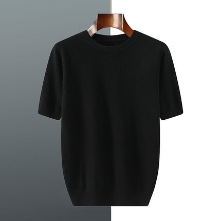 Men's Knitted Sweater With Short Sleeve Black