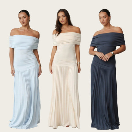 Off-shoulder Pleated Versatile Dress