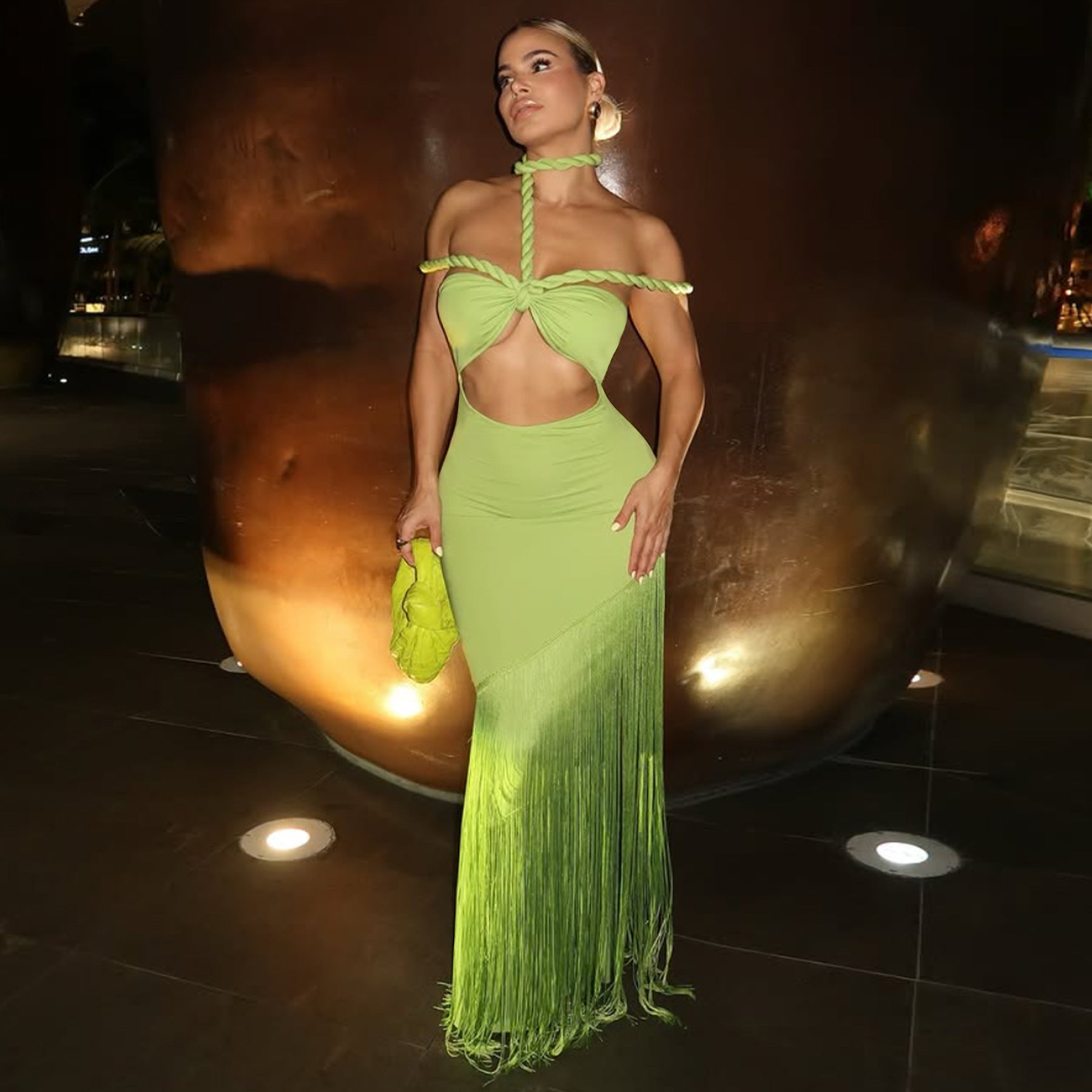Tassel Stitching Tube Top One-piece Dress