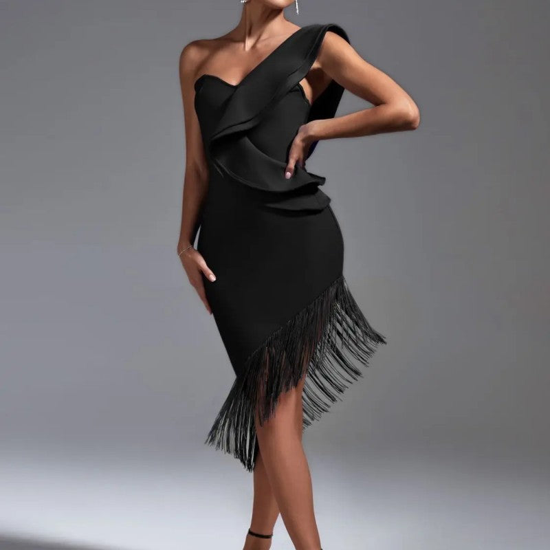 Oblique Shoulder One-piece Dress