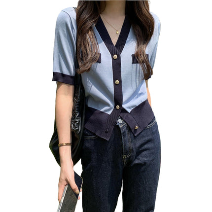 Ice Silk Knitted Thin Top Blue