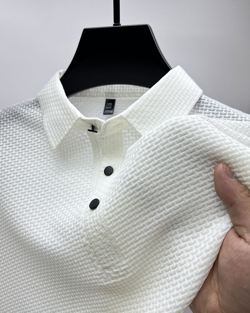 Mesh Ice Silk Short Sleeve T-shirt Mens Clothing White