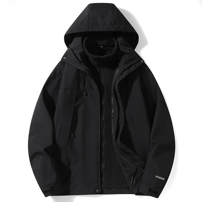 Three-in-one Outdoor Jacket Coat Men's And Women's Black