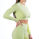 Seamless Yoga Long-sleeved Top Tight Quick Dry Hygroscopic Suit For Women Green