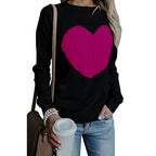 Love Printed Pullover Sweater Black red heart