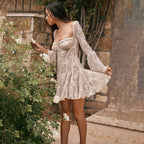 Lace Square Collar Bell-bottom Dress
