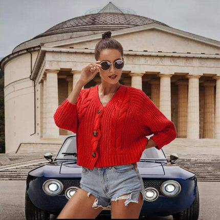 Autumn And Winter Button Sweaters Red