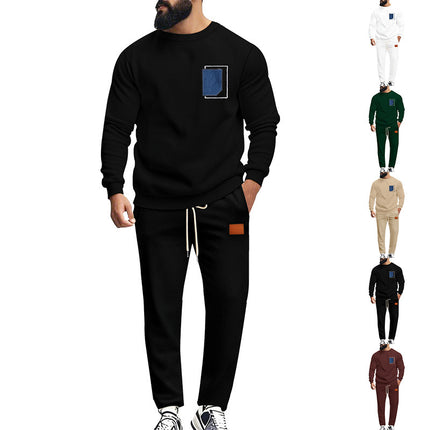 Men's Sport Suit Color Matching Sweater Two-piece X
