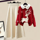 All-matching Knitted Sweater Skirt Two-piece Set red suit 5
