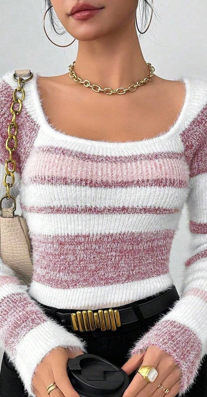 SS Striped Sweater Pink