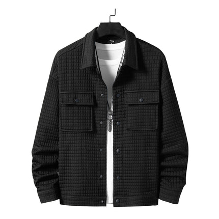 Men's Casual Jacquard Plaid Baggy Coat Black