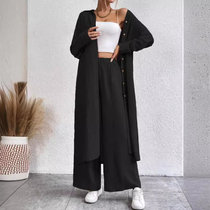 women's Long Shirt Wide Leg Pants Two-piece Set