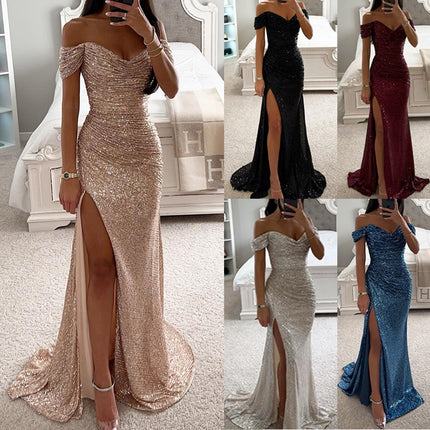 Women's Sequin Tube Top Maxi Dress with Split | 10 Colours