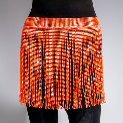 Rhinestone Strap Women's Skirt Orange