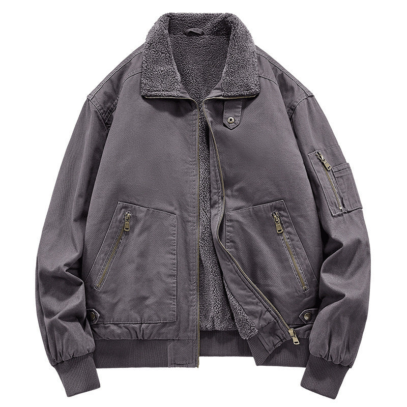 Men's Fleece-lined Washed Cotton Jacket