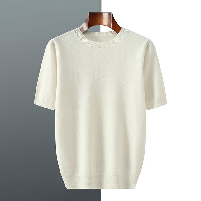 Men's Knitted Sweater With Short Sleeve White
