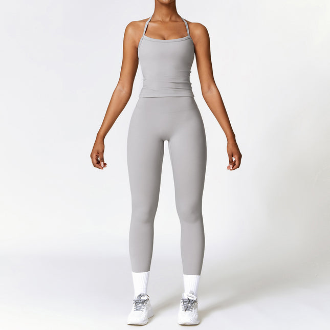 Brushed Yoga Suit Quick-drying Workout Clothes Light Gray