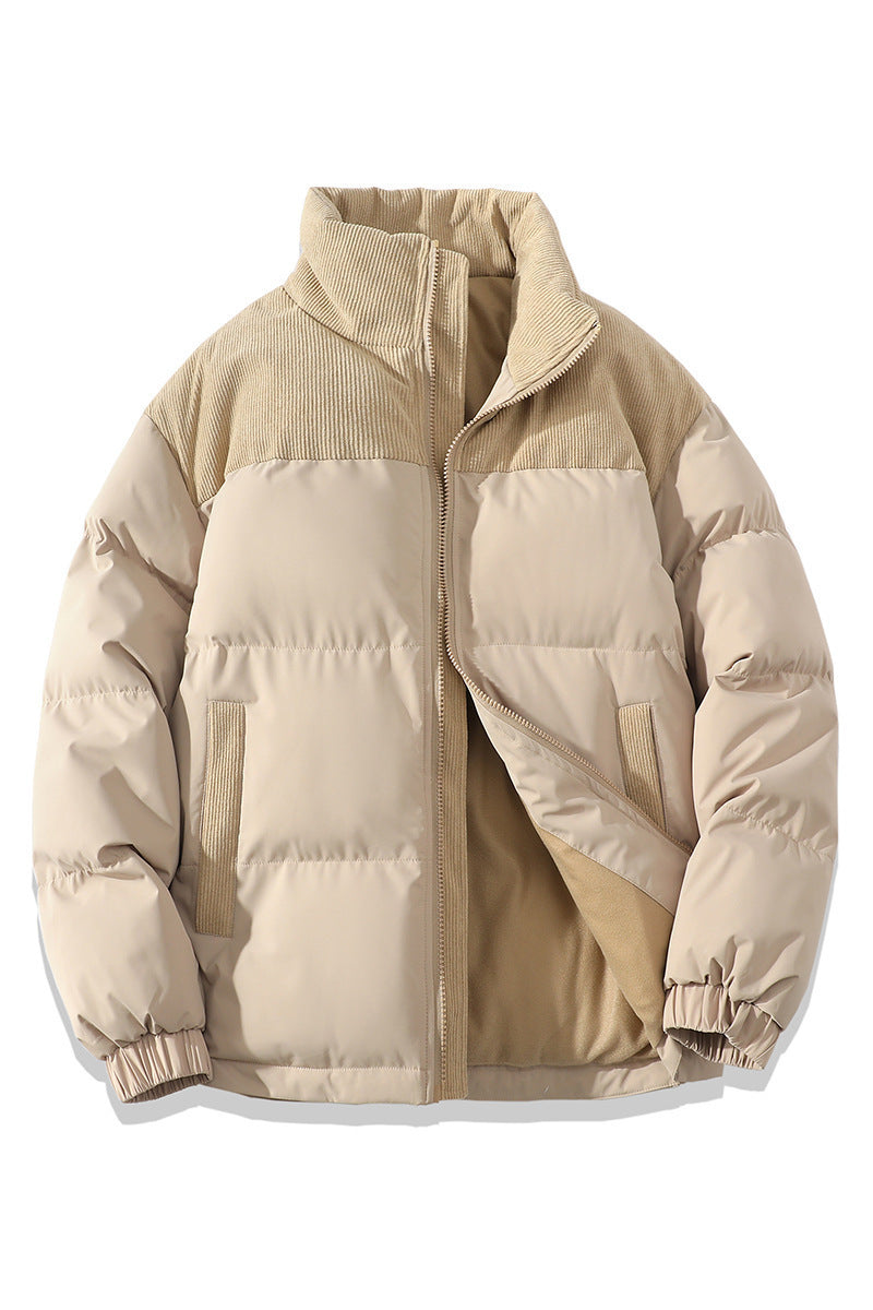 Winter Contrast-colored Padded Jacket Unisex Khaki
