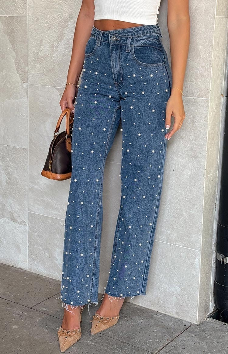 SS Straight-leg Frayed Jeans