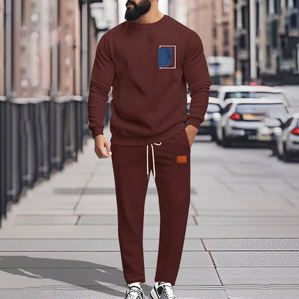 Men's Sport Suit Color Matching Sweater Two-piece X Wine red
