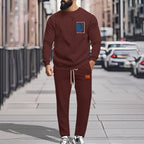 Men's Sport Suit Color Matching Sweater Two-piece X Wine red