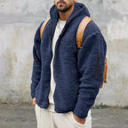 Plush Hooded Men's Autumn And Winter Fleece Double-sided Wear Warm Coat Navy Blue