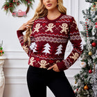 Gingerbread Man Jacquard Leisure Sweater Rose Red