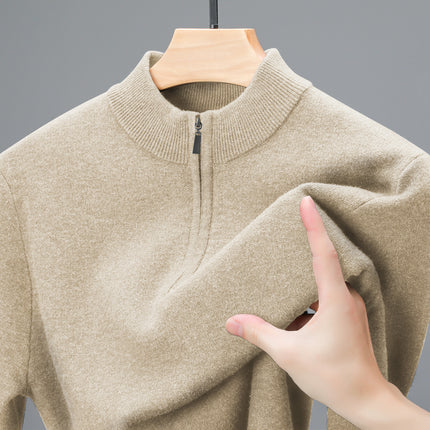 Men's Half-high Collar Zipper Sweater Khaki