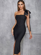 One-shoulder Niche Split One-piece Dress