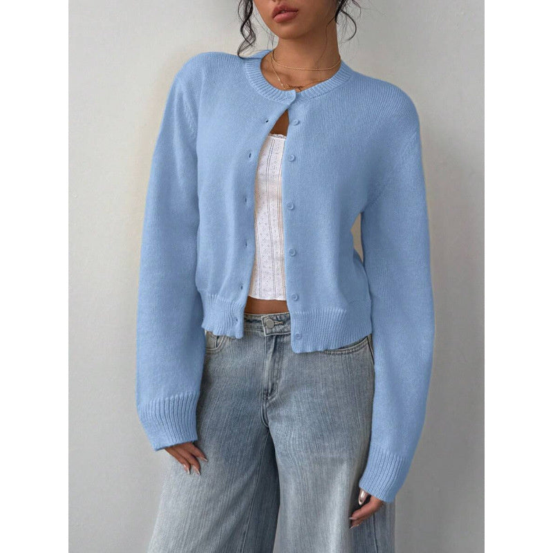 Chic Knitted Cardigan Short Sweater lake blue