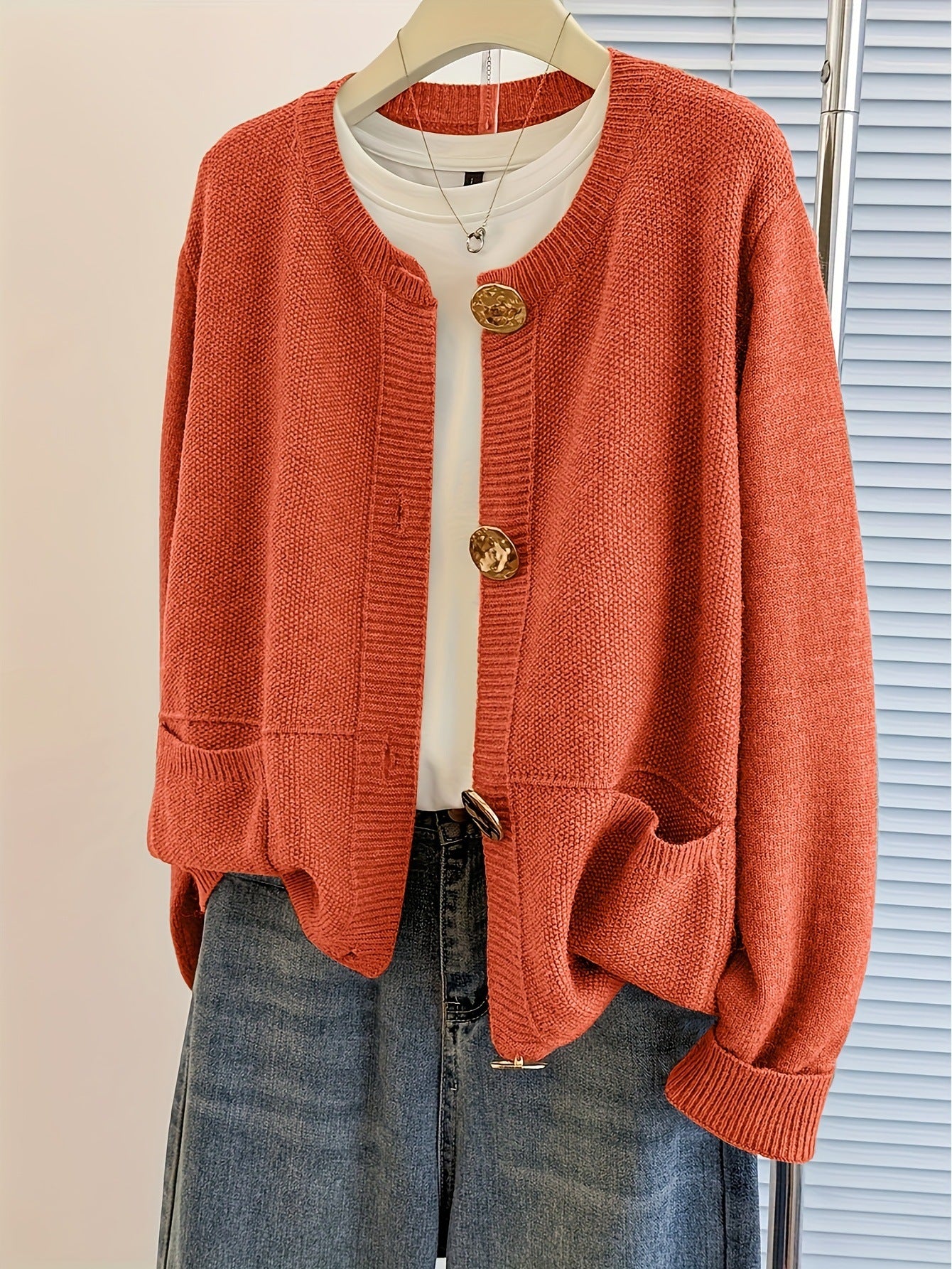 Versatile Thick Needle Sweater Cardigan Orange