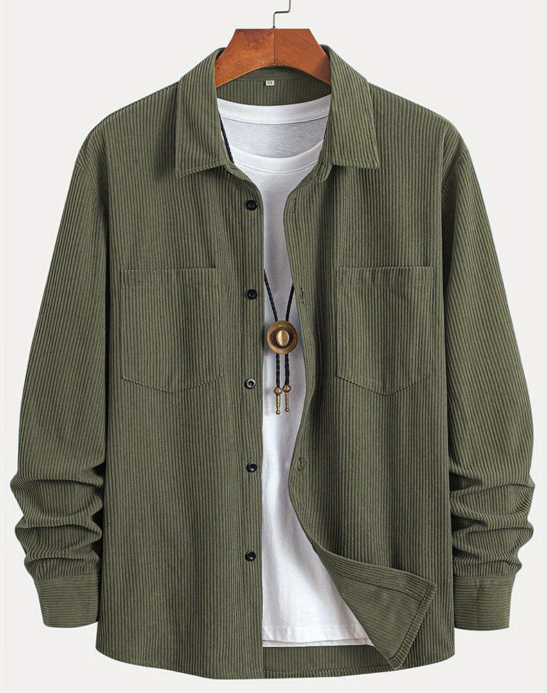 Corduroy Casual All-matching Shirt Coat Army green