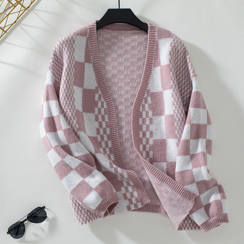 Women Sweater Lantern Sleeve Pink