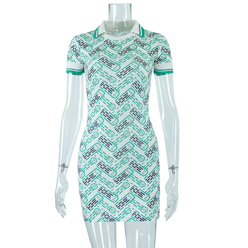Polo Digital Printing Short Dress Green