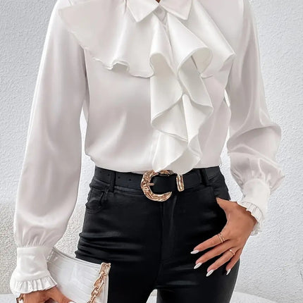Women's Ruffled Laminated Decoration Shirt White