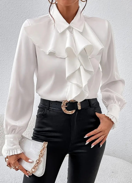 Women's Ruffled Laminated Decoration Shirt White