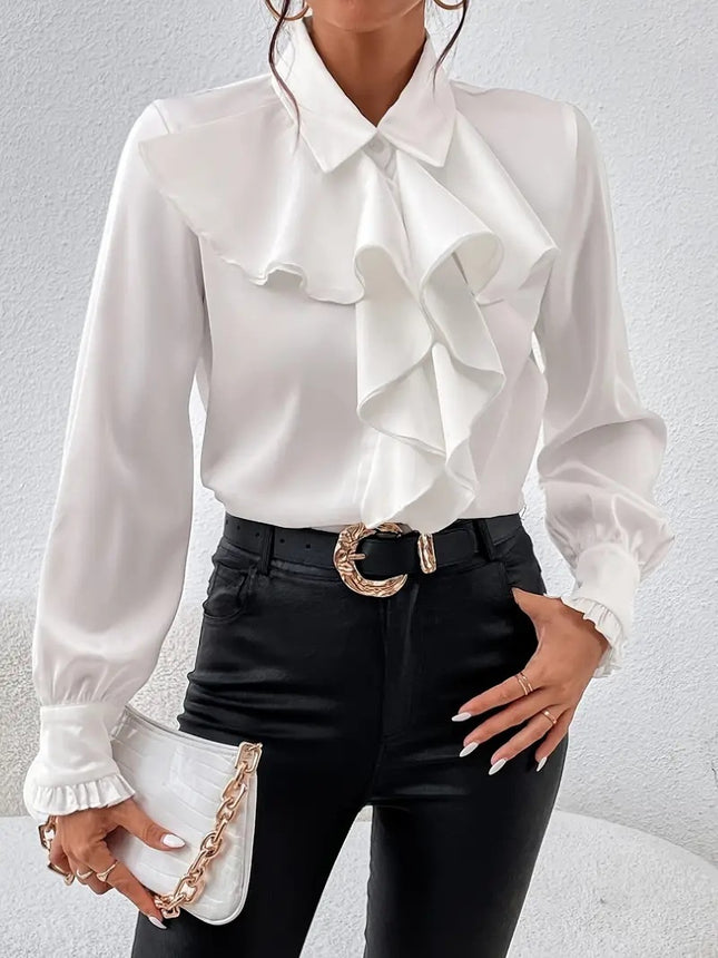 Women's Ruffled Laminated Decoration Shirt White
