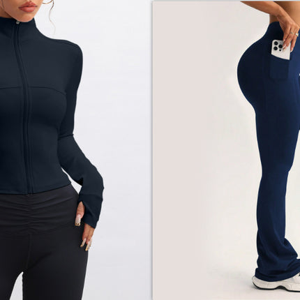 Women's Zipper Jacket High Waist Suit dark blue