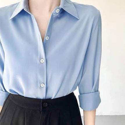 Women's Green Satin Shirt Lake Blue