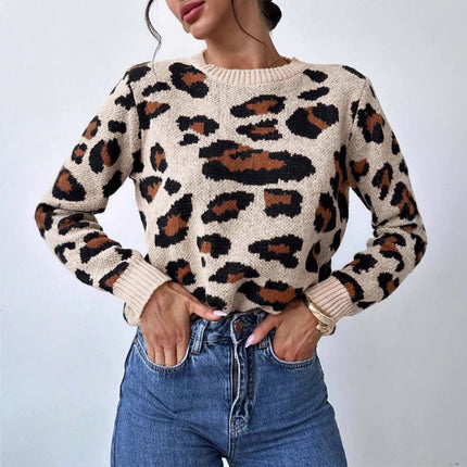 Retro Commute Leopard Print Pullover Sweater